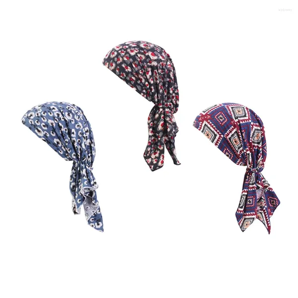 Boinas, turbante estampado, gorro para dormir, gorro para el pelo, algodón elástico para dormir para adultos, sombreros de quimioterapia, bufanda, trenzas