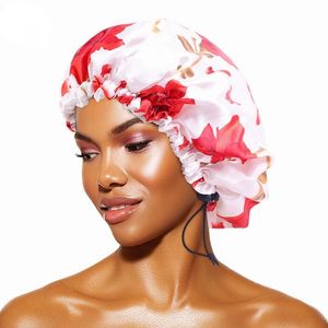 Bérets Imprimé Bonnets De Douche Imperméables Pour Les Femmes Satin EVA Fleur Perm Beauté Soins Des Cheveux Chapeau Réglable Poussière Huile Preuve Cap En Gros