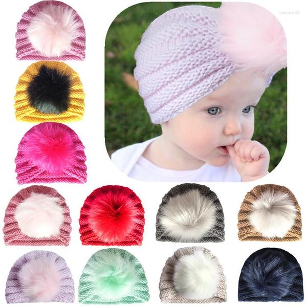 Bérets produit automne hiver bébé chapeaux enfants chaud laine casquettes cache-oreilles tête boule de fourrure adapté pour 0-3 ans