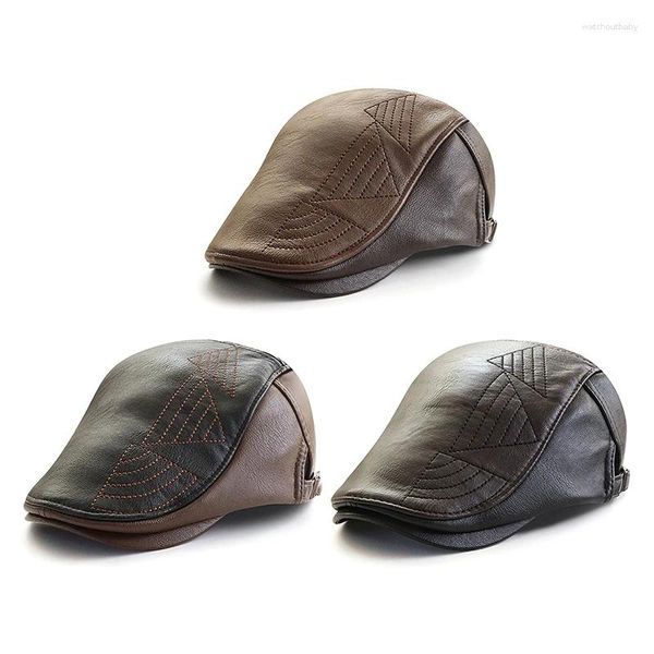 Bérets PU cuir béret chapeau hommes automne hiver Faux bec de canard Sboy casquette à chevrons hommes d'âge moyen plat pointe pour papa