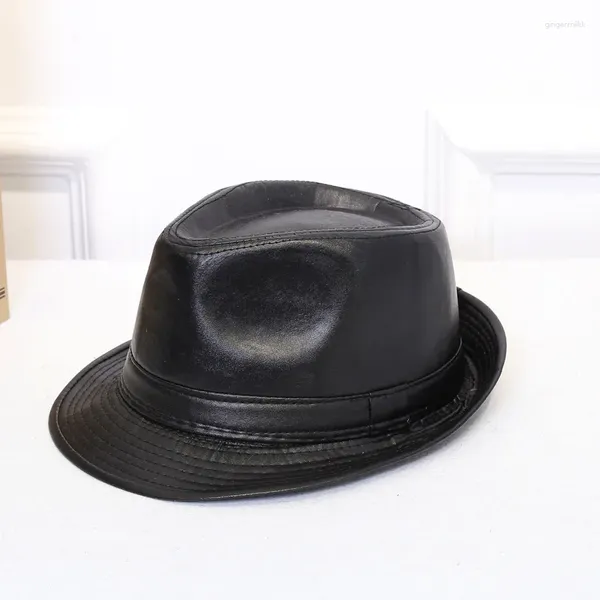 Bérets PU cuir Fedora Vintage casquettes Gentleman Bowler court bord disquette Panama chapeau Jazz noir casquette pour hommes femmes