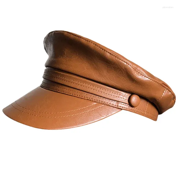 Bérets en cuir PU, chapeau de marin à dessus plat, casquettes de mode Vintage pour femmes, automne et hiver, Shopping décontracté