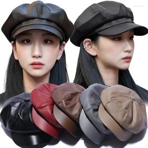 Bérets en cuir PU chapeaux français pour hommes femmes hiver chaud Sboy casquette femme coréenne rétro octogonale artiste peintre Cabbie béret