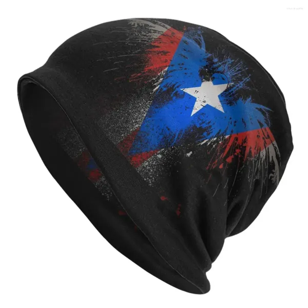 Boinas Bandera de Puerto Rico Skullies Gorros Sombrero Puertorriqueño Hombres Mujeres Gorro de esquí Cálido Gorro elástico térmico tejido