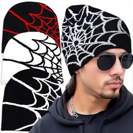 Bérets Punk Tricot Spider Web Design Chapeau Pour Hommes Femmes Pull Pile Cap Y2k Gothique Laine Tricot Chaud Bonnet Chapeaux Hip-hop Rue