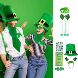 Berets Punk Shamrock Flat Top Hat Women Banglesnecklace St Patricks Day Party Grasses