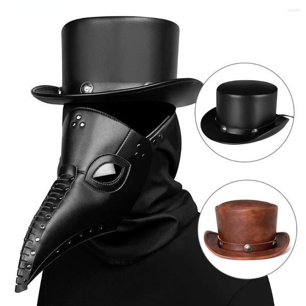 Bérets Style Punk PU haut en cuir, chapeau de Jazz pour hommes/femmes, cylindre de fête magique, Halloween Cosplay, casquettes de robe