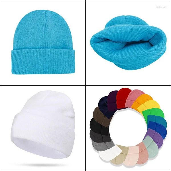 Bérets Chapeaux tricotés de couleur pure en automne et en hiver pour hommes et femmes, cache-oreilles résistants au froid, casquettes thermiques en laine à plaque légère