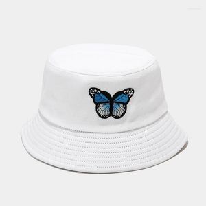 Beretten Purple Butterfly Harajuku Vissershoeden Zonnebrandcrème Casual Beach Sun Cap Outdoor Unisex emmer hoed opvouwbare katoenen panama caps