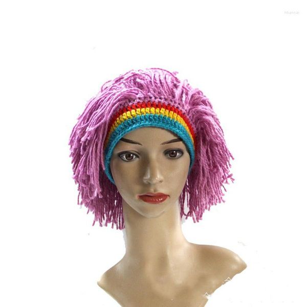 Bérets violet Rasta perruque bonnet femmes casquettes à la main au crochet hiver chapeau chaud Gorro Halloween cadeaux d'anniversaire de noël drôle fête cagoule
