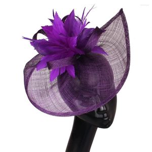 Bérets violet mariage vacances maille fascinateur chapeau pour femmes élégant plume fleur fête thé Fedora pilulier
