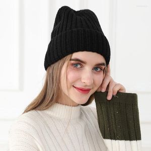 Boinas Q Sombrero de punto Gorros femeninos Sombreros de invierno para más cálidos Doble capa Grueso Gorro de estudiante Gorros casuales de lana suave Gorros dulces para niñas