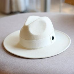 Boinas R036 Vintage británico sombrero de lana de ala ancha moda Joker Casual Jazz lana cubo gorras Retro Fedora Show modelo gorra de fieltro