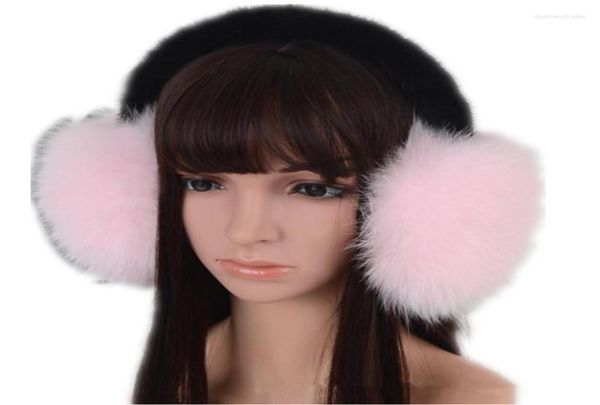 Bérets Real Fur Ecors avec noir de vison authentique Y Hiver Accessory Warm Fashion Ear Muff Élégants Réchauteurs5943428