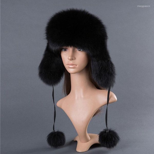 Boinas de piel auténtica, gorra de tela impermeable Natural, piel superior de mujer, sombreros de bombardero, sombreros de estilo de nieve cálido ruso con orejeras
