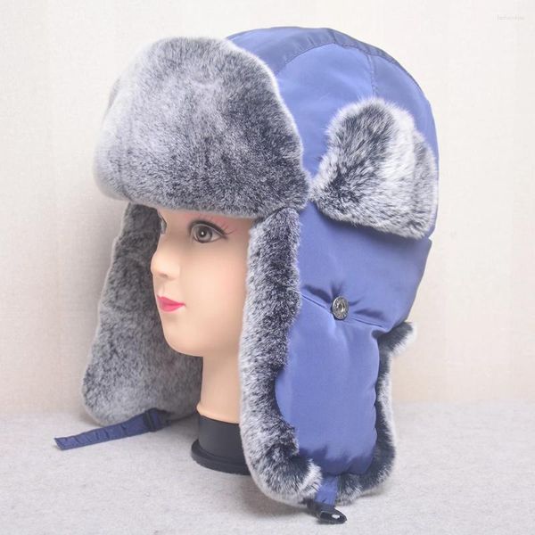 Bérets véritable chapeau de fourrure pour femmes naturel Rex russe Ushanka chapeaux hiver épais oreilles chaudes mode Bomber casquette