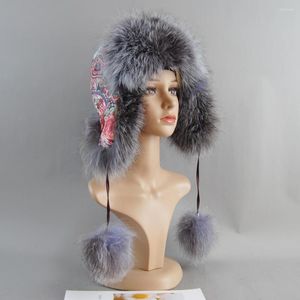 Beretten echte bontmuts voor vrouwen natuurlijke zilveren Russische ushanka hoeden winter dik warme oren mode bommenwerper pet