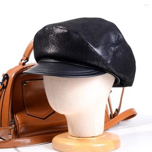 Bérets Casquette en cuir véritable femmes dames véritable réglable à large bord décontracté Sboy Hip Hop béret casquettes/chapeaux