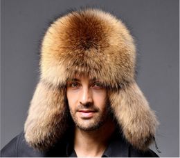 Bérets vrai raton laveur chapeaux hommes trappeur fourrure agneau cuir russe cosaque hiver 230214