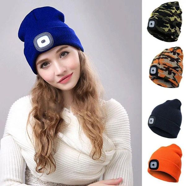 Boinas Recargable USB LED Luz Gorro Gorros Sombrero Invierno Al aire libre Cálido Noche Senderismo Pesca Camping Resplandor Elástico Bonnet Unisex Faro