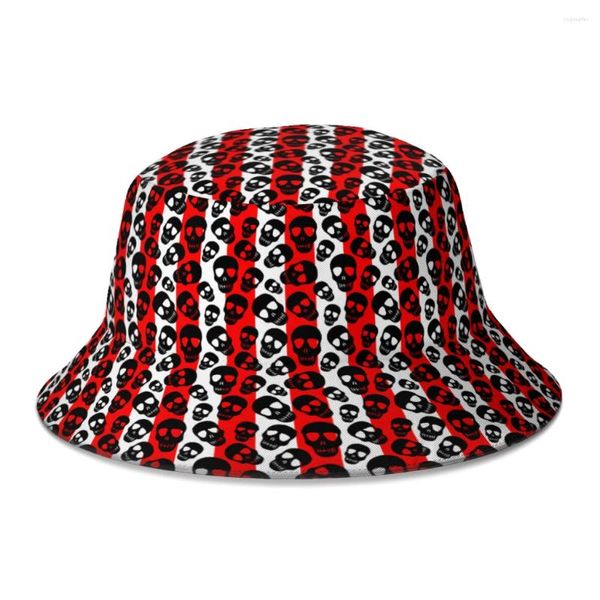 Bérets Chapeau de seau de crâne de terreur rouge et blanc pour femmes hommes étudiants pliable Bob pêcheur chapeaux Panama casquette automne