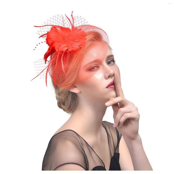 Bérets Rouge Big Fascinator Chapeaux Dames Élégant Mariage Fête Cocktail Pinces À Cheveux Maille Accessoires