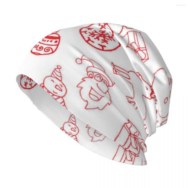 Bérets Rouge Motif de Noël Élégant Stretch Tricot Slouchy Bonnet Multifonction Crâne Chapeau Pour Hommes Femmes