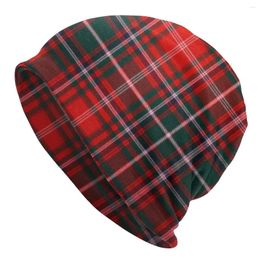 Baretten Rode Moderne Tartan Plaid Motorkap Muts Breien Hoeden Mannen Vrouwen Cool Unisex Mode Gingang Warme Winter Skullies Mutsen Cap