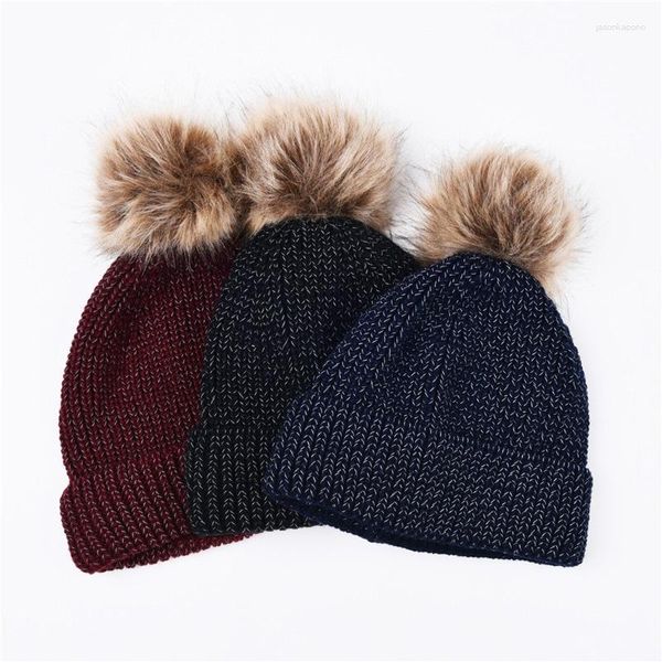 Berets Reflektierende Draht Crimpen Einfarbig Halten Warm Pompom Hut Unisex Herbst Winter Elastizität Männer Beanie Ski Cap