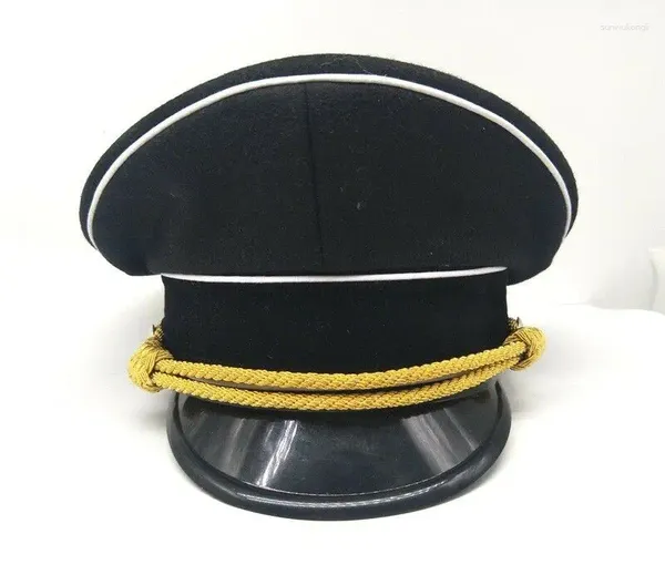 Bérets REPRO WWII Chapeau d'officier d'élite allemand Casquette militaire Tuyau de menton noir Cordon d'or