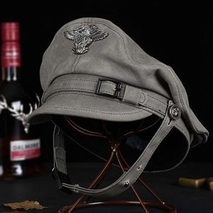 Bérets Rétro 2023 Marine Ed Sailor Cap Hommes Femmes Printemps Béret Chapeau Mâle Toile Gris Aigle Ceinture Locomotive Capitaine Allemand Casquette 230830