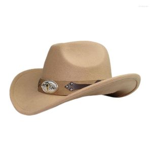 Beretten retro grote oxhead lederen band vrouwen mannen /kind kind wol brede rand western hoed cowgirl bowler cap (54-57-61 cm)