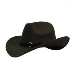 Beretten retro zwart lederen band unisex vrouwen mannen /kind kind wol brede rand western hoed cowgirl bowler cap 54-57-61 cm