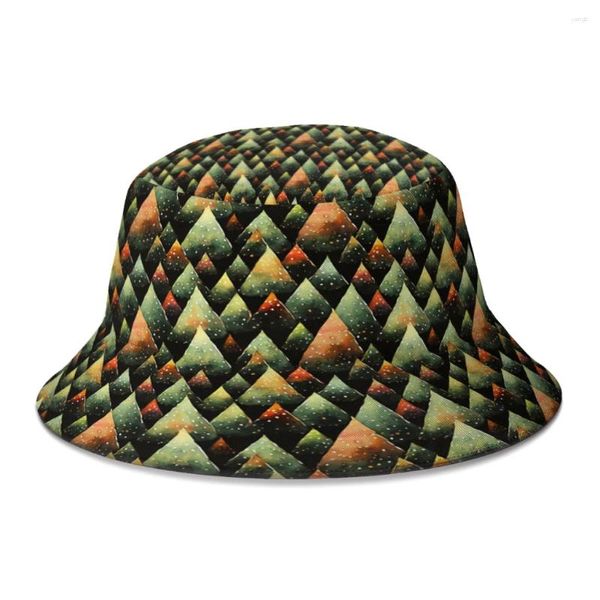 Bérets Rétro Arbre De Noël Avec Des Lumières Aquarelle Conception Sans Couture Chapeau De Seau Pour Femmes Hommes Pliable Bob Chapeaux De Pêcheur Panama Cap