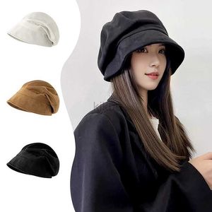 Berets Retro Color Women Suede Béret chapeau automne d'hiver Sloughy Fisherman Cap Fashion Girls JK corean octogonal artiste peintre Caps D240417