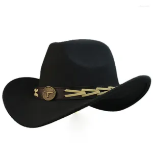 Berets Retro Cow Head Tiver Band Band Femme Men / enfant Enfant Laine largeur Cowboy Cowboy Western Hat Cowgirl Caprirl (54-57-61cm