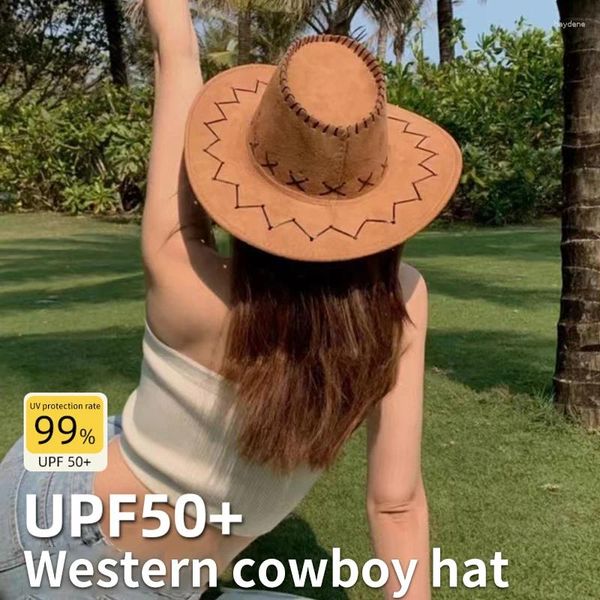 Berets Retro Cowboy Hat Bull Decor Panama Chapeaux pour femmes voyage Knight Country Bohemian Beach Suncreen