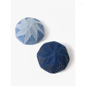 Bérets rétro Denim pour femmes printemps et été voyage décontracté octogonal peintre chapeau Version coréenne polyvalent visage petit béret