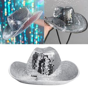 Bérets rétro Disco Ball Cowboy chapeau Cowgirl chapeaux superbe miroir verre casquettes classique Jazz Hip Hop femmes bal fête Sunhat