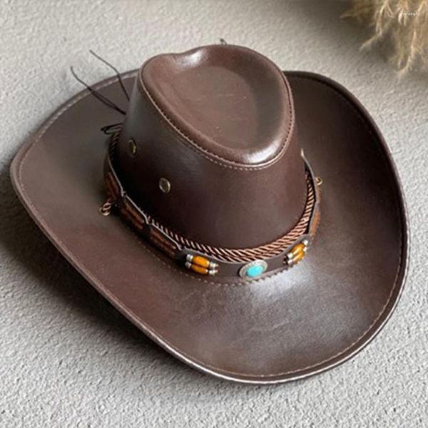 Bérets Rétro Style Ethnique Chapeau De Fête Hommes Femmes Cowboy Vintage Western Avec Ceinture Décor Pour Cowgirls