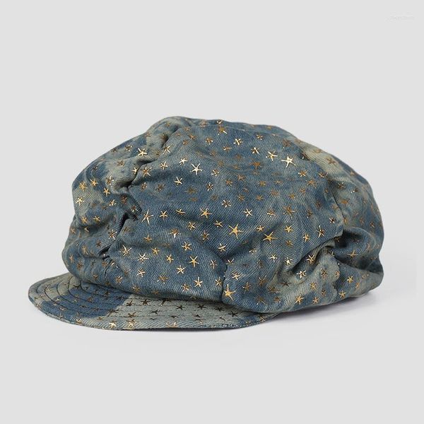 Boinas Retro moda Tie-dye Star plisado nube sombrero Vintage Casual pintor sombreros hombres y mujeres versátil Sboy Cap