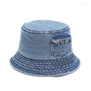 Bérets Chapeau de pêcheur rétro Femme Denim Petite poche à bord court Bassin japonais lavé à la mode Crème solaire et pare-soleil