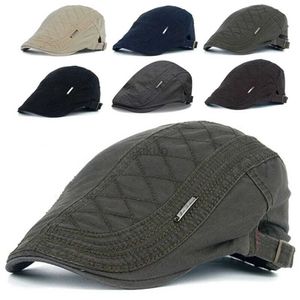 Berets Retro Men Beret Cotton Flat Ivy Newsboy Hat Herringbone Duckbill Beanie Ajustement Gatsby Drivage Cabbie Casquette Cap Outdoor D240417