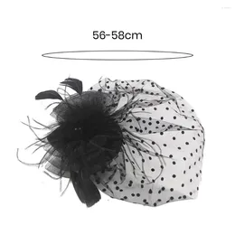Bérets Retro Mesh Dot Print Hat Fascinateur élégant avec casque de plume pour femmes mariage pour femmes