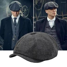Bérets rétro Sboy casquettes hommes et femmes chaud Tweed chapeau octogonal pour hommes chapeaux de détective plat noir café gris