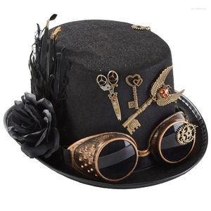 Beretten retro steampunk hoed Victoriaanse top veerbloemwielen bril ketting punk accessoires voor verkleedfeest
