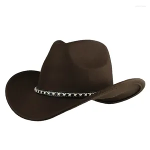 Beretten retro streep lederen riemband vrouwen mannen /kind kindwol brim warme cowboy westerse hoed cowgirl cap (54-57-61 cm