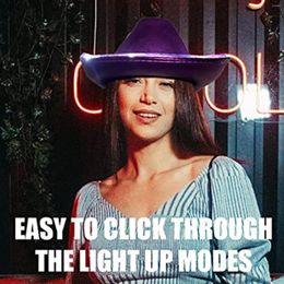 Baretten Retro Style Light Up LED Brim Hat Jazz Top Unisex Cowboy Western A6Q4