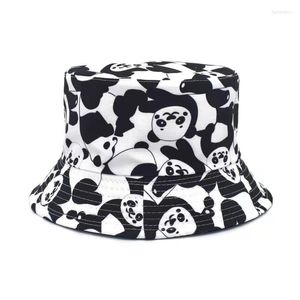 Beretten Omkeerbare zwarte witte koe panda patroon emmer hoeden opvouwbare panama hoed visserscaps voor mannen vrouwen gorras zomer