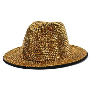 Bérets Rhinestone Fedora Jazz Hats Cowboy Chapeau pour femmes et hommes Coup de couleur doubled avec un diamant noir Fedora Wholesale 2022